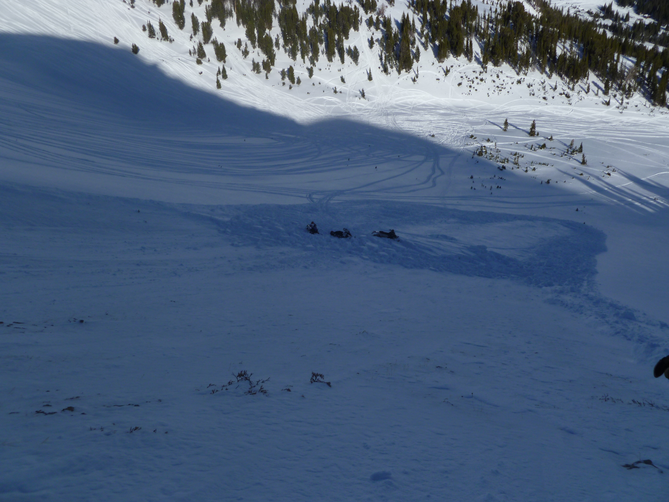 Snowmobile triggered avalanche debris Henderson Mtn